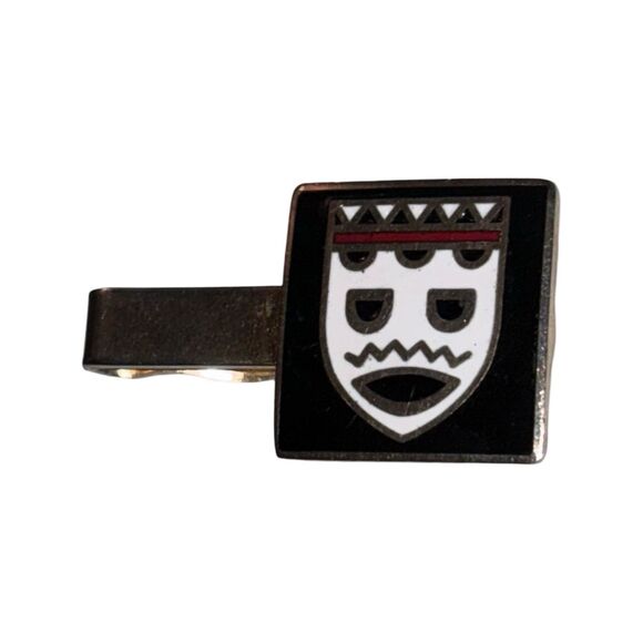 MCM Swank Tribal Face Suit Cuff Links & Tie Clip Vintage Set - Picture 4 of 8